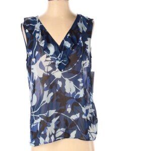 Sleeveless Floral Blouse V-Neck Ruffle By Laundry By Shelli Segal XS Blue & Blac